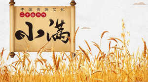 Modèle PPT de schéma de planification d'événements Xiaoman avec fond de champ de blé doré