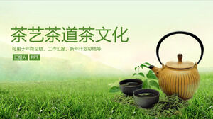 Plantilla PPT de informe de resumen de trabajo de fin de año de la cultura del té de la ceremonia del té verde fresco