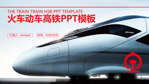 Red atmospheric train high-speed rail railway transportation PPT template