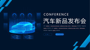 Plantilla PPT de conferencia de nuevo producto de coche de viento de tecnología azul