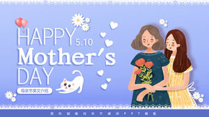 Blue cartoon mother's day English introduction PPT template download