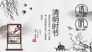 Elegante Qingming-Saison PPT-Vorlage mit grauer Tinte