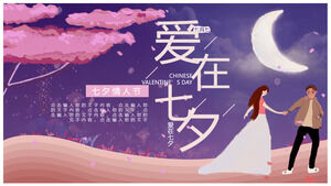 Fioletowy piękny romantyczny szablon Tanabata Walentynki PPT