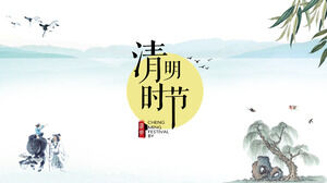 Lukisan tinta yang dilukis dengan tangan templat PPT perencanaan acara festival Qingming