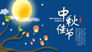 Beautiful blue starry sky Mid-Autumn Festival Mid-Autumn Festival theme PPT template