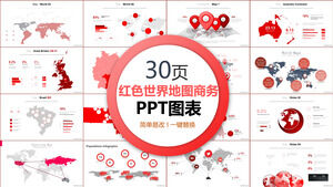 الأحمر خريطة العالم الأعمال جمع الرسم البياني PPT