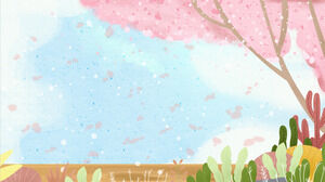 Quattro bellissime immagini di sfondo PPT di fiori di ciliegio ad acquerello