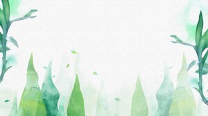 Two abstract green watercolor plants PPT background pictures