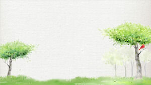 Imagem de fundo PPT de árvores de aquarela frescas verdes