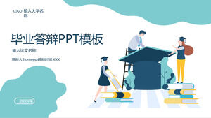 Modello PPT per la difesa della laurea con cappuccio accademico in stile piatto 2.5D