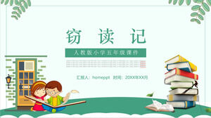 Kleine frische und heimlich lesende PPT-Vorlage für chinesisches Textwissen