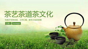 Elegante grüne frische Art-Teekunst-Teezeremonie-Teekulturthema-ppt-Vorlage