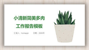Small fresh simple and beautiful succulent work report PPT template