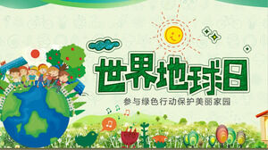 Modelo PPT do Dia Mundial da Terra com fundo de terra infantil desenhado à mão dos desenhos animados