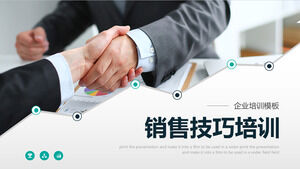 PPT template for sales skill training in the background of handshake characters