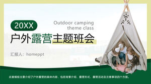 Modello ppt per riunioni di classe a tema campeggio all'aperto in stile business semplice verde