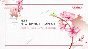 Modelos de PowerPoint de flor de pêssego em aquarela