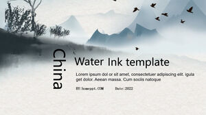 Template PowerPoint tinta air Cina untuk laporan Kerja