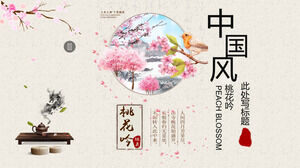 Peach Blossom and Landscape Background PowerPoint Templates