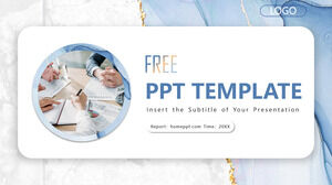 Templat PowerPoint Bisnis Blue Watercolor Gilt Style