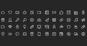 100 iconos de iconos PPT comunes aplanados blancos, descarga de iconos PPT