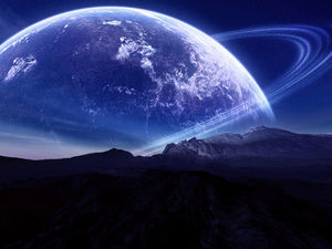 A group of beautiful blue sky planet PPT background picture (b)