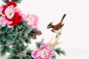 古代スタイルの小さな新鮮なスタイルの鳥の言語花柄PPTユニバーサルテンプレート