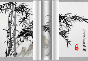 Dynamische Scrollhintergrund PPT Schablone der Schwarzweiss-Tinte Bambus