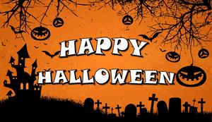 Black and yellow with Happy Halloween PPT template