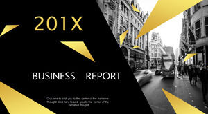 Black gold business PPT template for European and American street pictures background