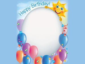 藍色背景生日氣球邊框PPT背景圖片
