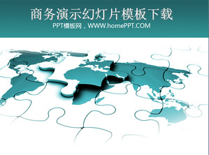 latar belakang biru dari peta dunia puzzle PowerPoint Template Download