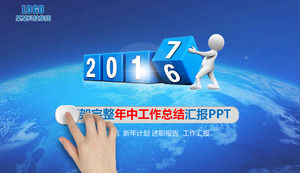 Blue Earth Background Dynamic Gesture Work Report PPT Templates