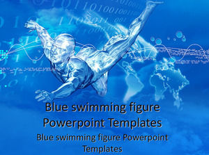 蓝游泳人物PPT模板