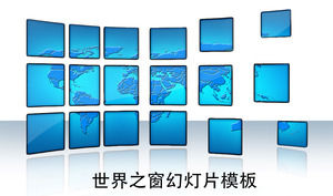 Blue World Map Background Window of the World PPT Template Download