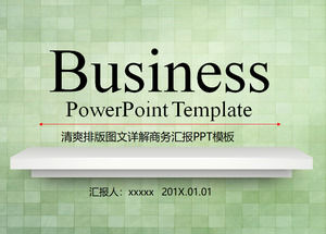 Template PPT laporan bisnis dengan latar belakang kotak-kotak hijau segar