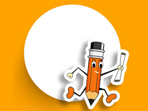 Cartoon pencil on white background white border PPT background image