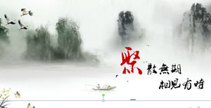 Plantilla PPT de estilo chino para descarga gratuita de fondo de paisaje de tinta