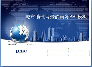 Dark blue city building with business background of the earth PPT template