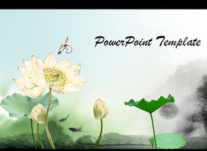 Delicato inchiostro foglia di loto eleganza template ppt stile cinese