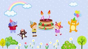 Plantilla de PPT cumpleaños dinámico celebración de dibujos animados