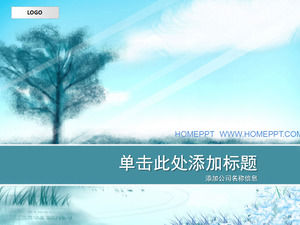 Elegant blue natural scenery PPT template download