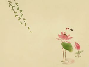 Elegant color de cerneală pictura lotus PPT de fundal