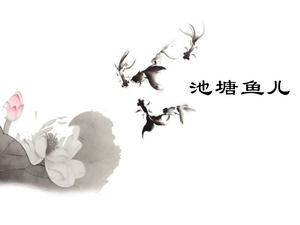 Eleganter Teichfische Hintergrund Chinese Wind PPT-Vorlage