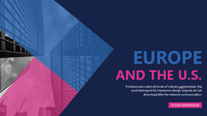 歐洲和美國的商業PPT模板與藍色粉末平面設計