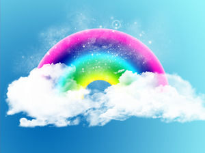Exquisite dynamic blue sky white clouds rainbow PPT background picture