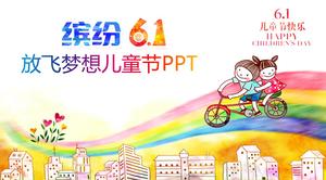 تحلق قالب أحلام ملونة PPT يوم الطفل