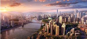Foreign high-rise towering modern city and bridge PPT background picture