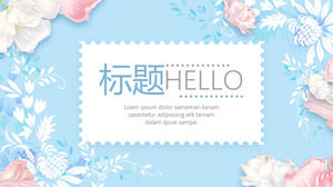 Fresh pink blue beautiful flowers PPT template