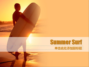 Goldener Strand Hintergrund mit Sommer Surfen Dia-Vorlage